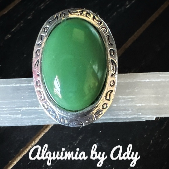 Alquimia Green and Silver Statement Ring aventurine